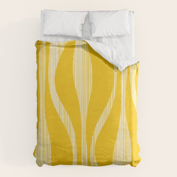 Mid Century Modern Abstract Lounge Striped Ogee Pattern in Yellow and White  Duvet Cover Gallery Image 6