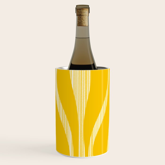 Mid Century Modern Abstract Lounge Striped Ogee Pattern in Yellow and White  Wine Chiller Gallery Image 1