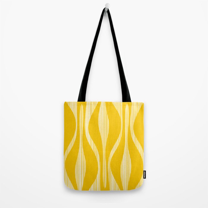 Mid Century Modern Abstract Lounge Striped Ogee Pattern in Yellow and White  Tote Bag Gallery Image 2