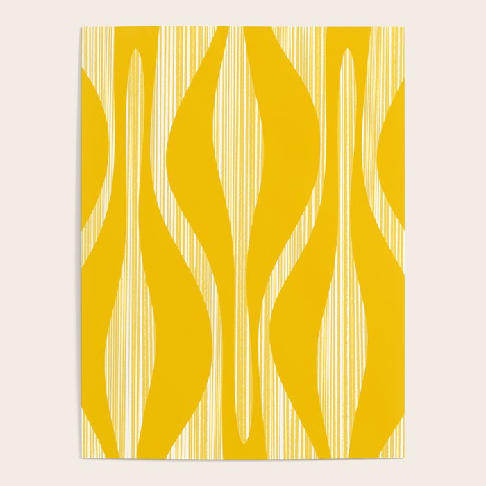 Mid Century Modern Abstract Lounge Striped Ogee Pattern in Yellow and White  Poster Gallery Image 4
