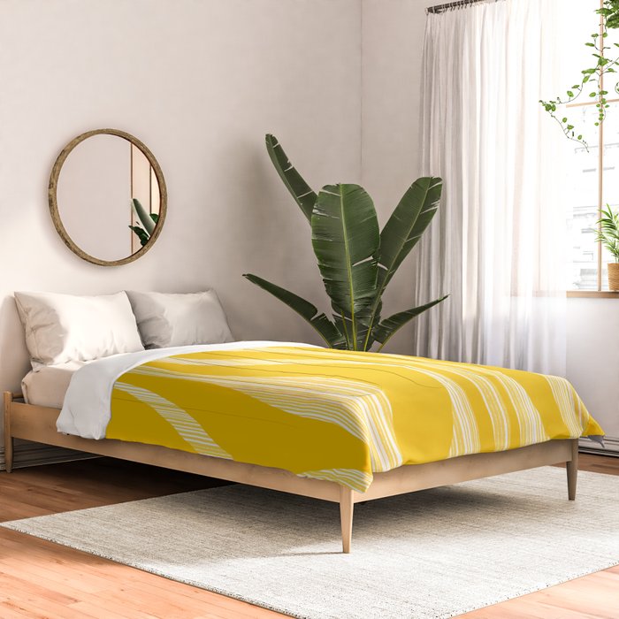Mid Century Modern Abstract Lounge Striped Ogee Pattern in Yellow and White  Comforter Gallery Image 2