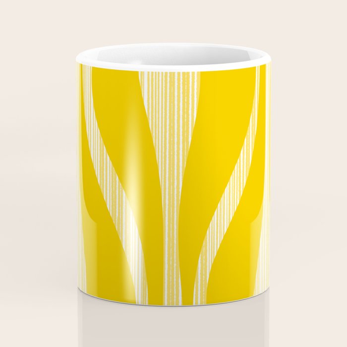 Mid Century Modern Abstract Lounge Striped Ogee Pattern in Yellow and White  Coffee Mug Gallery Image 4