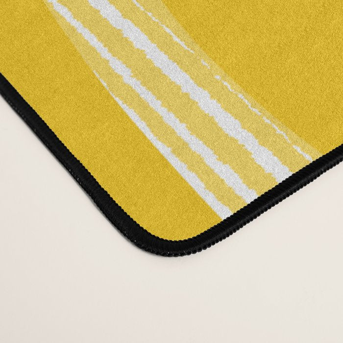 Mid Century Modern Abstract Lounge Striped Ogee Pattern in Yellow and White  Desk Mat Gallery Image 4