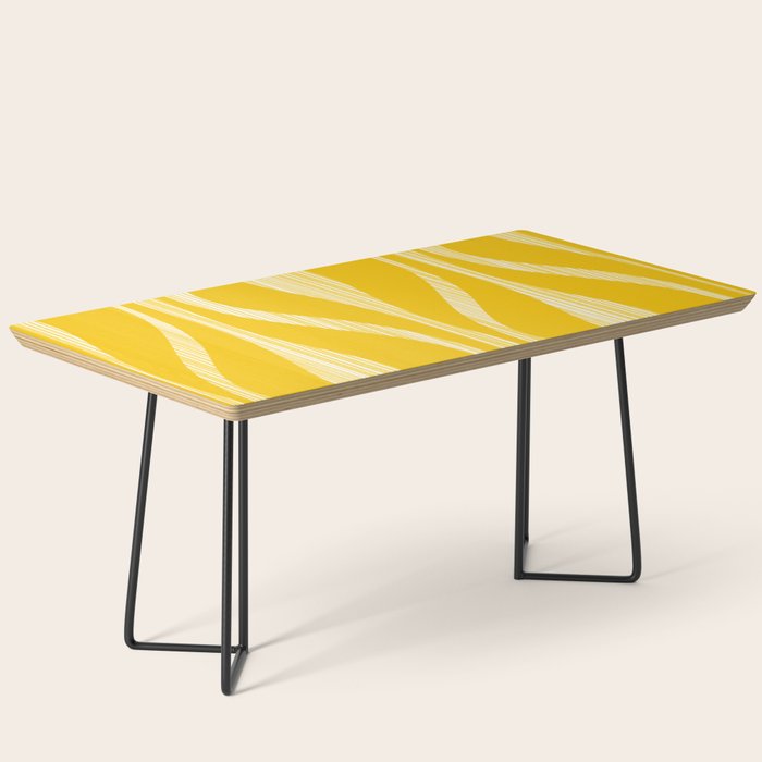 Mid Century Modern Abstract Lounge Striped Ogee Pattern in Yellow and White  Coffee Table Gallery Image 1
