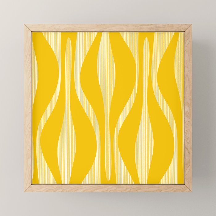 Mid Century Modern Abstract Lounge Striped Ogee Pattern in Yellow and White  Mini Art Print Gallery Image 1