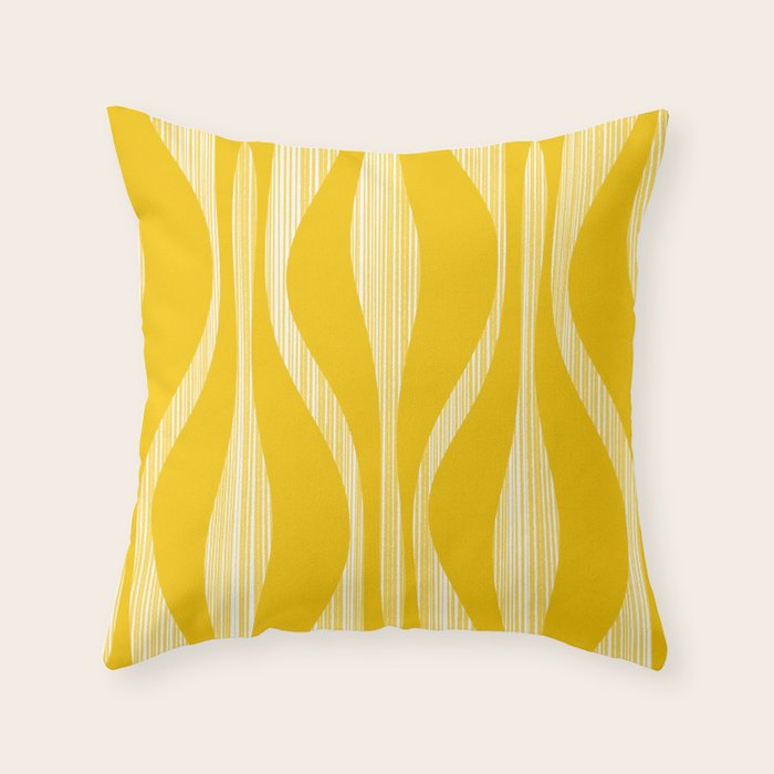 Mid Century Modern Abstract Lounge Striped Ogee Pattern in Yellow and White  Throw Pillow Gallery Image 6