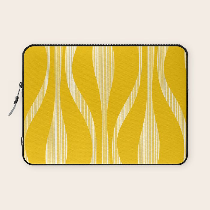 Mid Century Modern Abstract Lounge Striped Ogee Pattern in Yellow and White  Laptop Sleeve Gallery Image 1