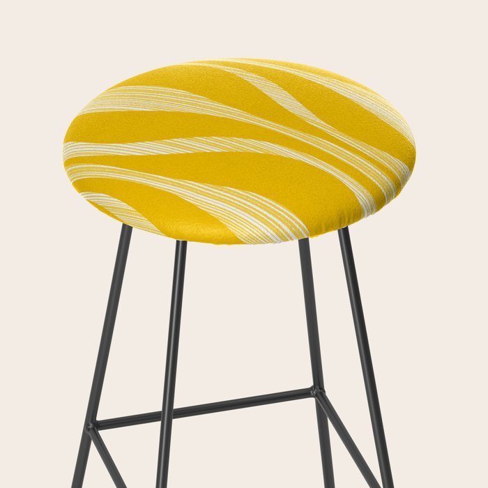 Mid Century Modern Abstract Lounge Striped Ogee Pattern in Yellow and White  Stool Gallery Image 2