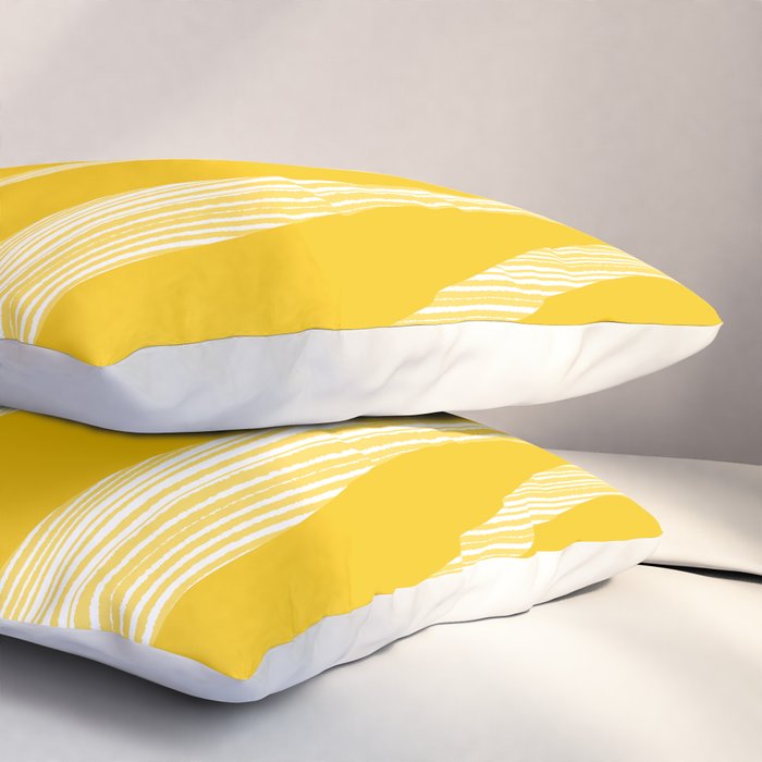 Mid Century Modern Abstract Lounge Striped Ogee Pattern in Yellow and White  Pillow Sham Gallery Image 3