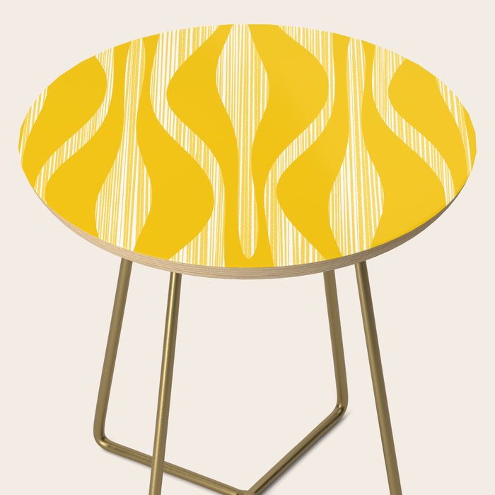 Mid Century Modern Abstract Lounge Striped Ogee Pattern in Yellow and White  Side Table Gallery Image 2