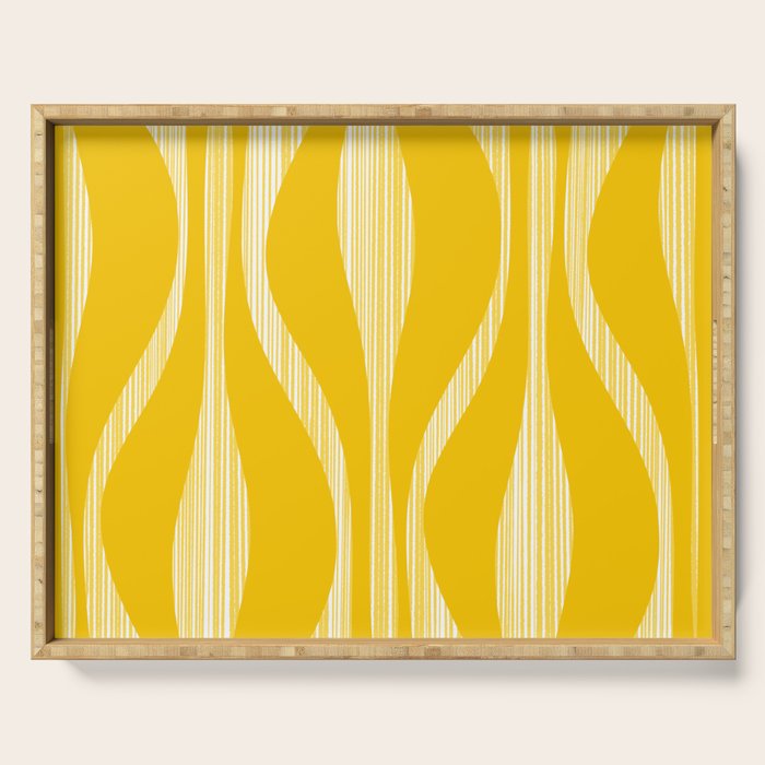 Mid Century Modern Abstract Lounge Striped Ogee Pattern in Yellow and White  Serving Tray Gallery Image 1
