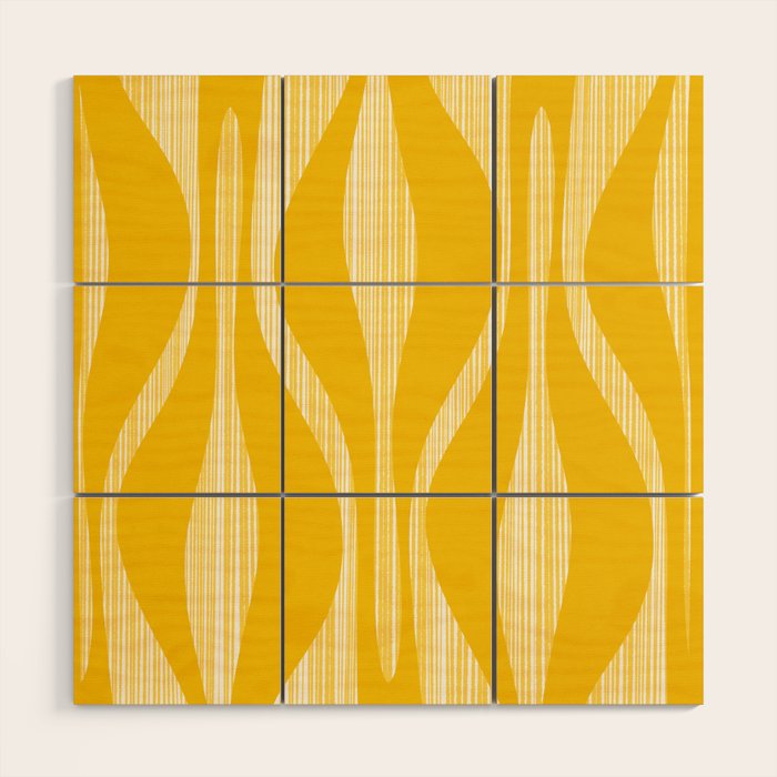 Mid Century Modern Abstract Lounge Striped Ogee Pattern in Yellow and White  Wood Wall Art Gallery Image 1