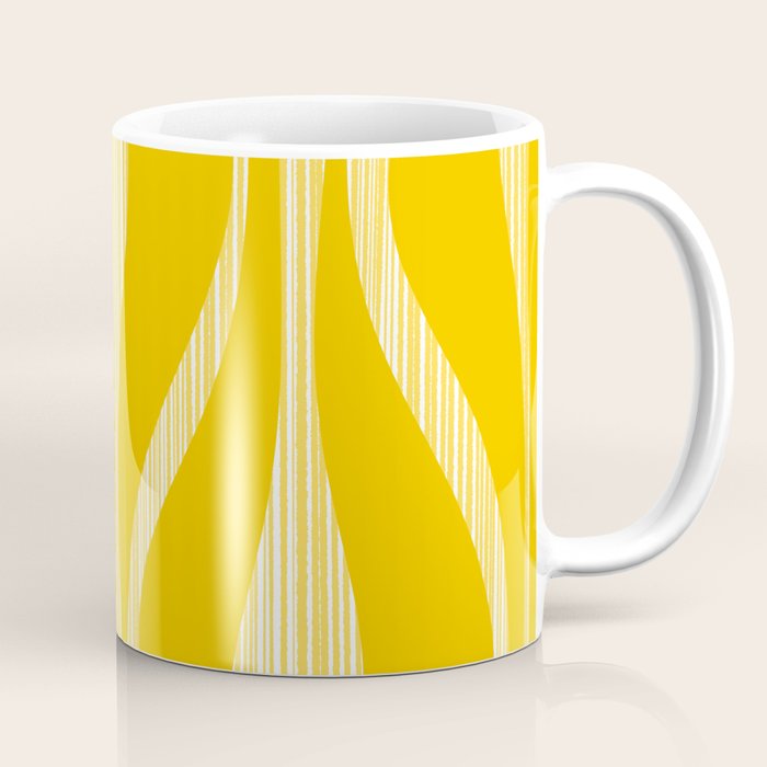 Mid Century Modern Abstract Lounge Striped Ogee Pattern in Yellow and White  Coffee Mug Gallery Image 1