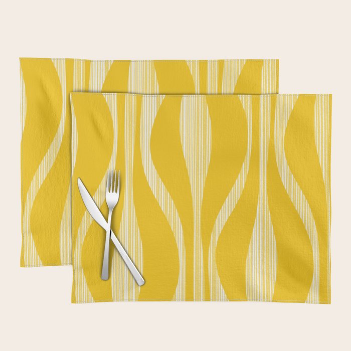 Mid Century Modern Abstract Lounge Striped Ogee Pattern in Yellow and White  Placemat Gallery Image 1