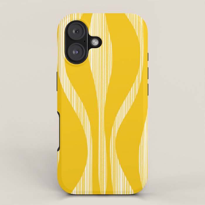 Mid Century Modern Abstract Lounge Striped Ogee Pattern in Yellow and White  iPhone Case Gallery Image 1