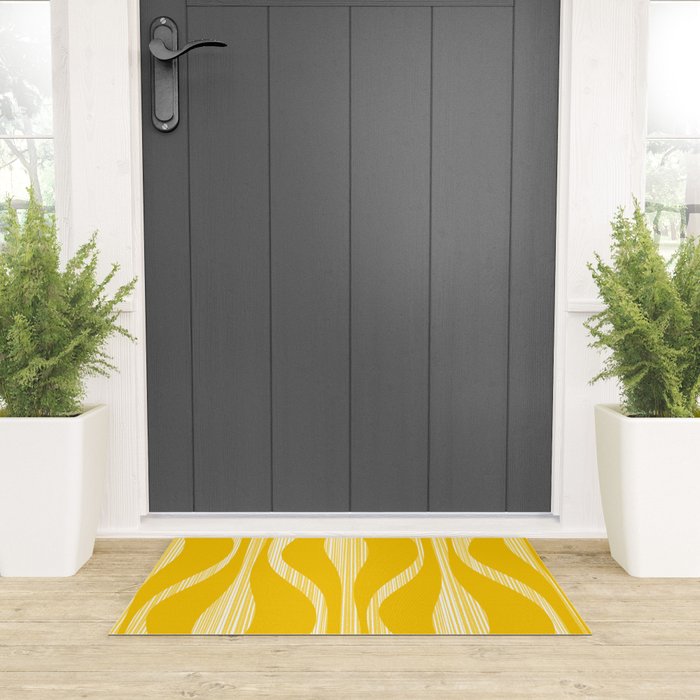 Mid Century Modern Abstract Lounge Striped Ogee Pattern in Yellow and White  Welcome Mat Gallery Image 3