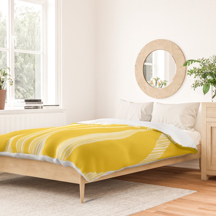 Mid Century Modern Abstract Lounge Striped Ogee Pattern in Yellow and White  Duvet Cover Gallery Image 2