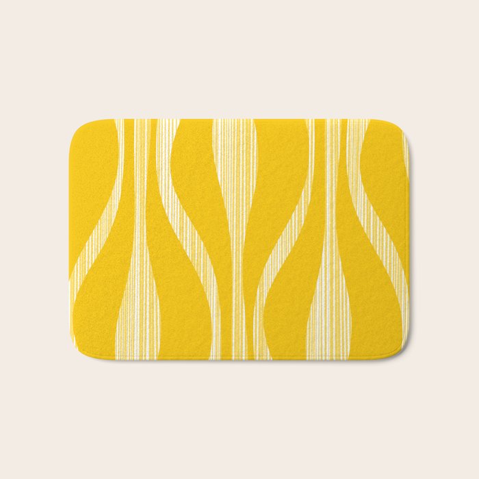 Mid Century Modern Abstract Lounge Striped Ogee Pattern in Yellow and White  Bath Mat Gallery Image 1