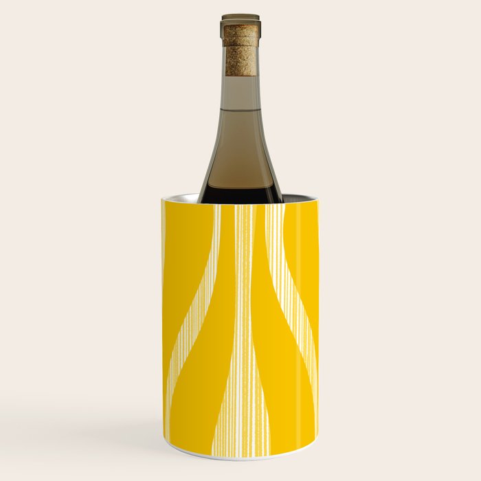 Mid Century Modern Abstract Lounge Striped Ogee Pattern in Yellow and White  Wine Chiller Gallery Image 2