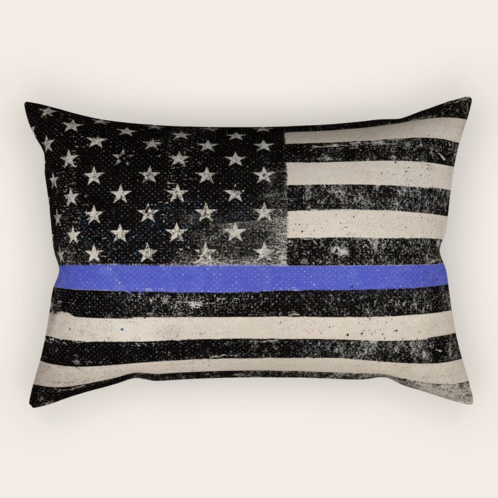 Thin Blue Line Police Flag First Responder USA Hero Rectangular Pillow Gallery Image 2