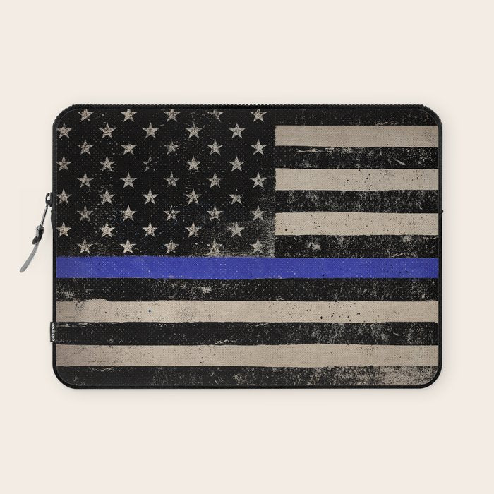Thin Blue Line Police Flag First Responder USA Hero Laptop Sleeve Gallery Image 1