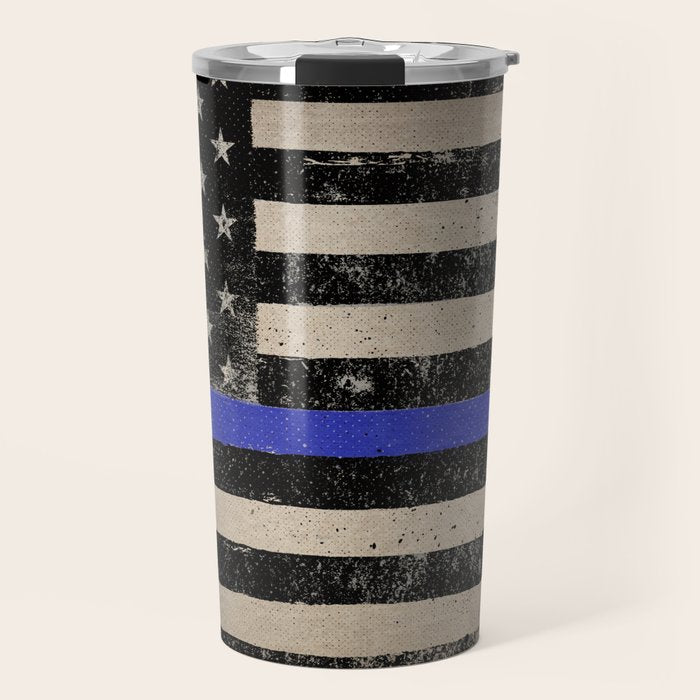 Thin Blue Line Police Flag First Responder USA Hero Travel Mug Gallery Image 1