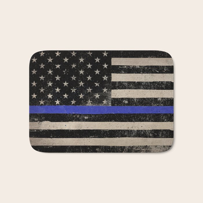 Thin Blue Line Police Flag First Responder USA Hero Bath Mat Gallery Image 1