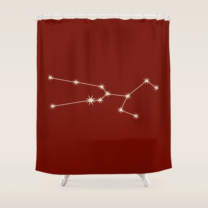 Taurus Zodiac Star Constellation Line Art Ruby Red Shower Curtain Gallery Image 1