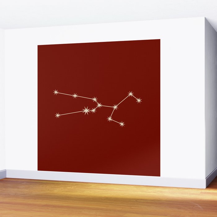 Taurus Zodiac Star Constellation Line Art Ruby Red Wall Mural Gallery Image 2