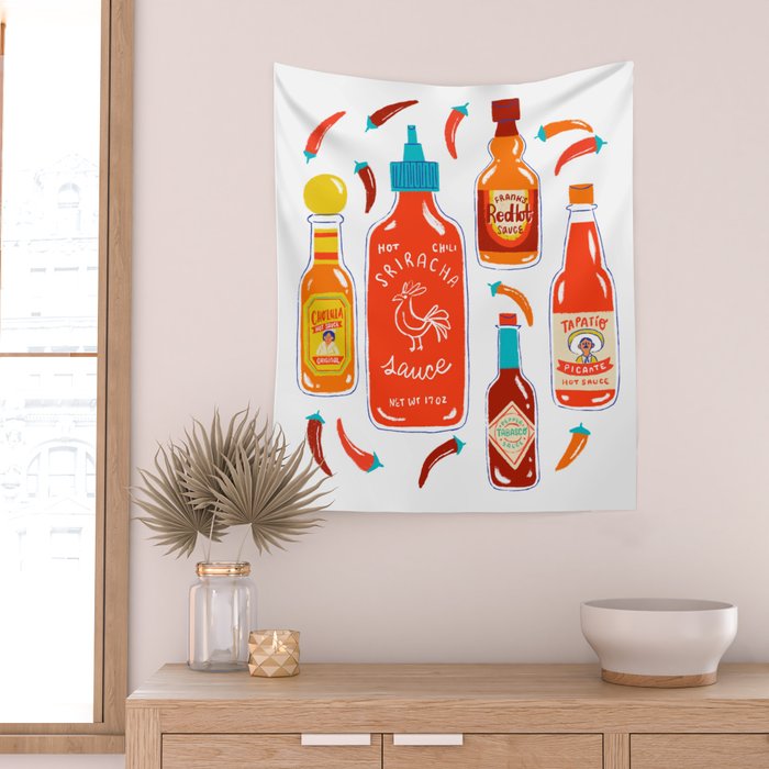 Hot Sauce and Chili Peppers Wall Tapestry Gallery Image 2