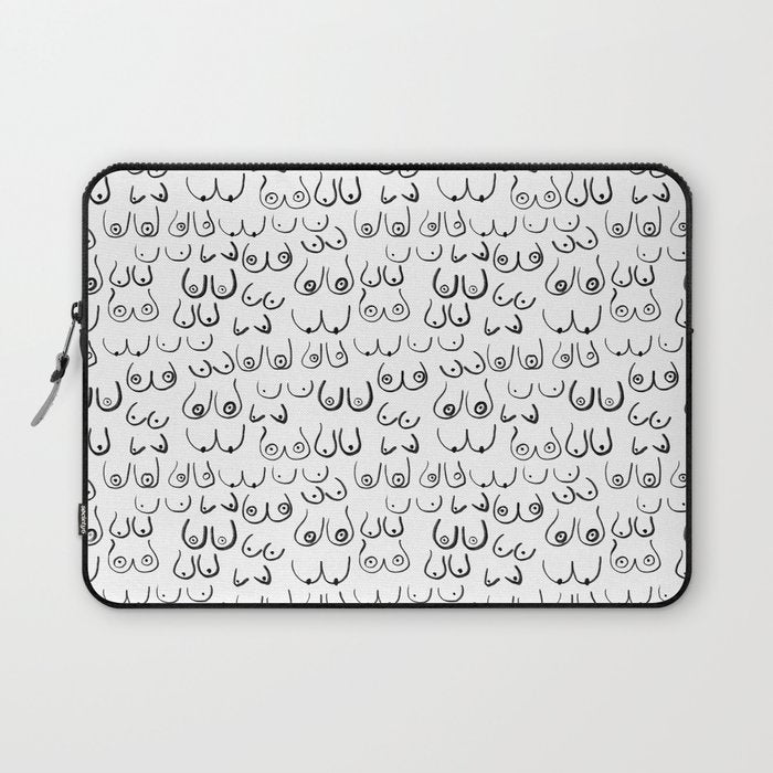 Boobs Pattern - black and white line drawing, life drawing, feminine art Laptop Sleeve Gallery Image 1