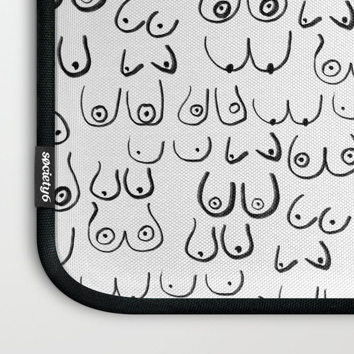 Boobs Pattern - black and white line drawing, life drawing, feminine art Laptop Sleeve Gallery Image 3