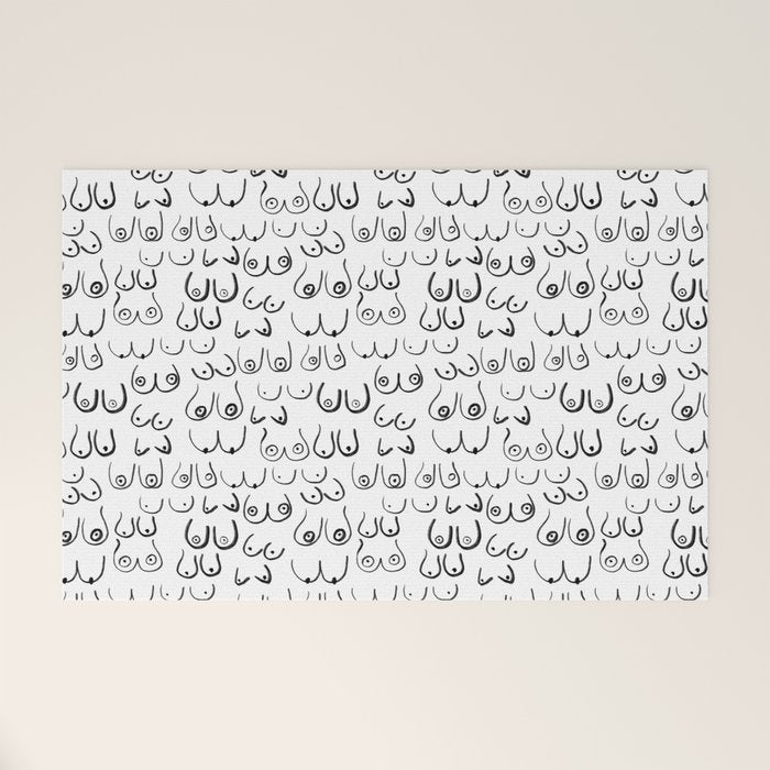 Boobs Pattern - black and white line drawing, life drawing, feminine art Welcome Mat Gallery Image 1