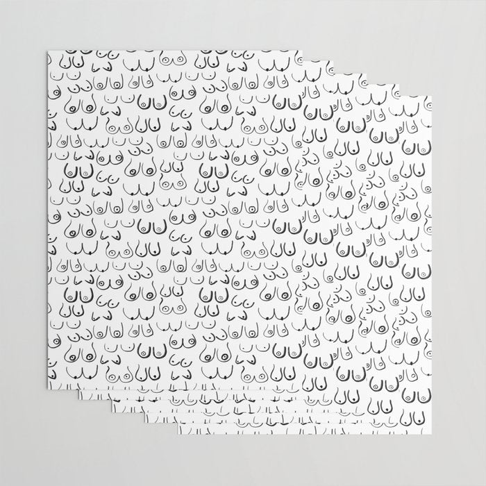 Boobs Pattern - black and white line drawing, life drawing, feminine art Wrapping Paper Gallery Image 3