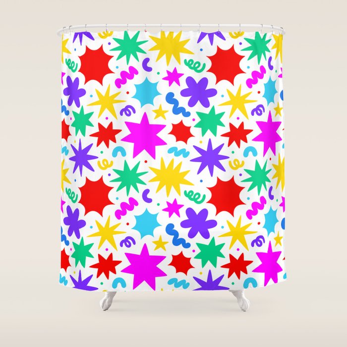 Colorful fun star doodle pattern Shower Curtain Gallery Image 1