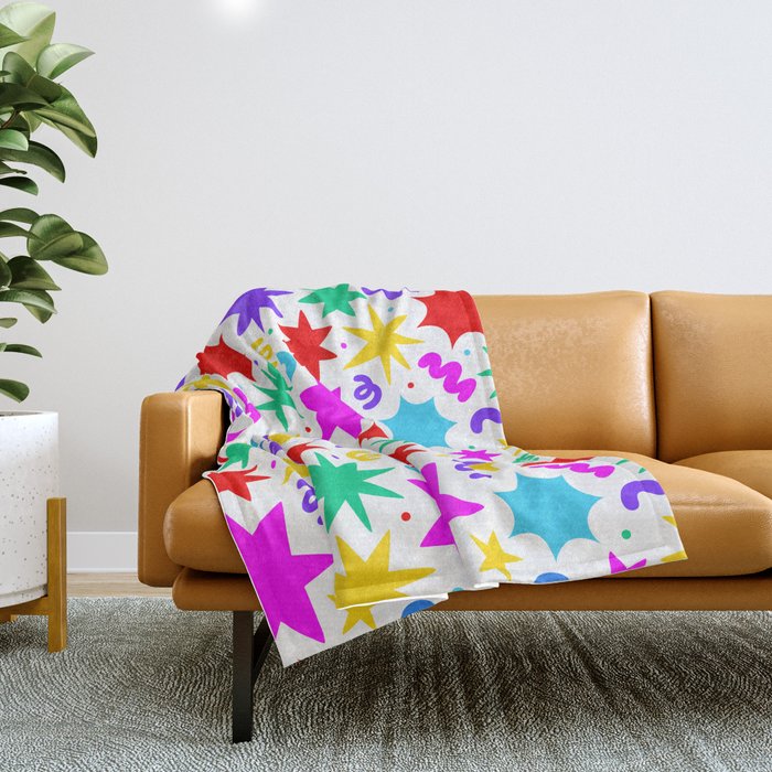 Colorful fun star doodle pattern Throw Blanket Gallery Image 1