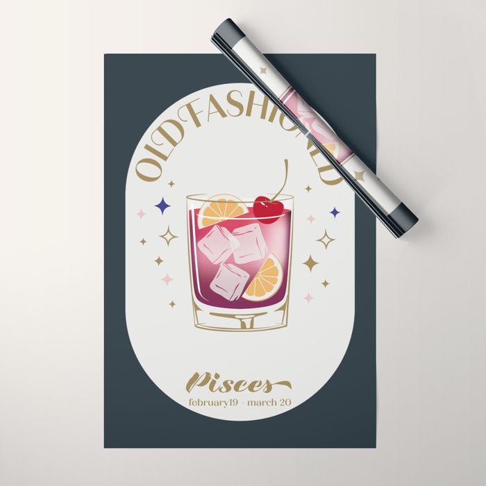 Old Fashioned Cocktail Zodiac Sign Wrapping Paper Gallery Image 1