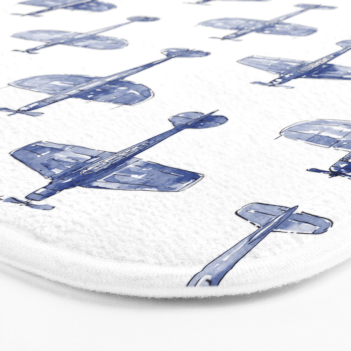 Blue Watercolor Airplanes Bath Mat Gallery Image 3