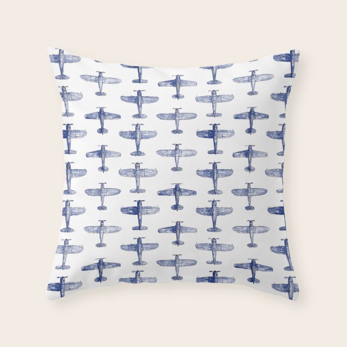 Blue Watercolor Airplanes Throw Pillow Gallery Image 6