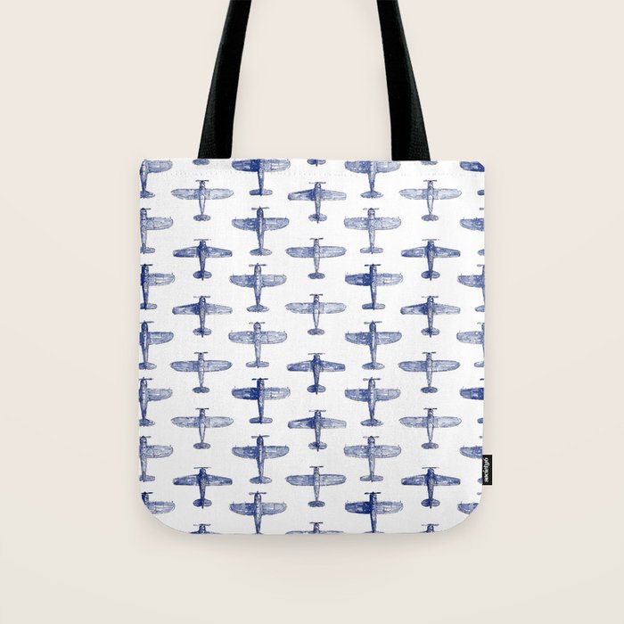 Blue Watercolor Airplanes Tote Bag Gallery Image 1