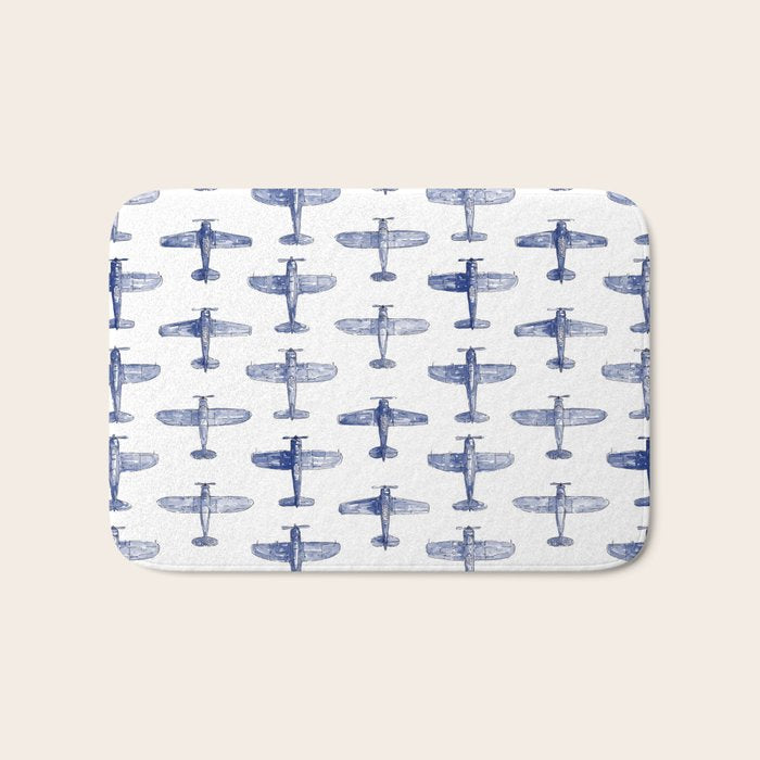 Blue Watercolor Airplanes Bath Mat Gallery Image 1