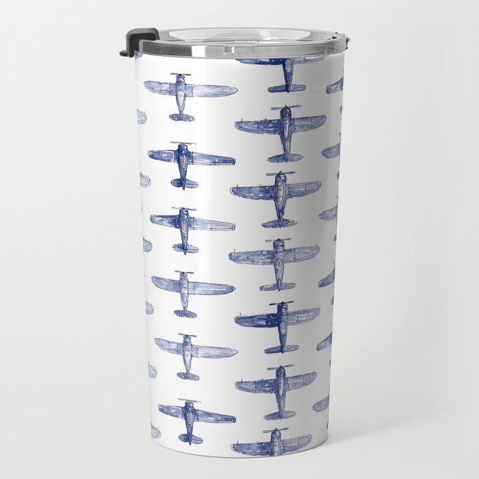 Blue Watercolor Airplanes Travel Mug Gallery Image 3