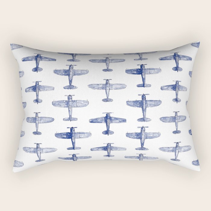 Blue Watercolor Airplanes Rectangular Pillow Gallery Image 2