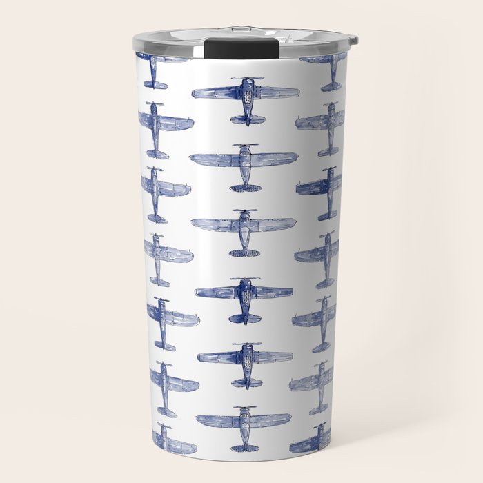 Blue Watercolor Airplanes Travel Mug Gallery Image 1