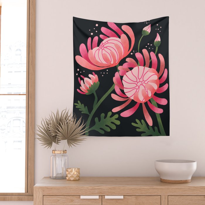 Abstract Mum Flowers // Protea // Peonies Wall Tapestry Gallery Image 2