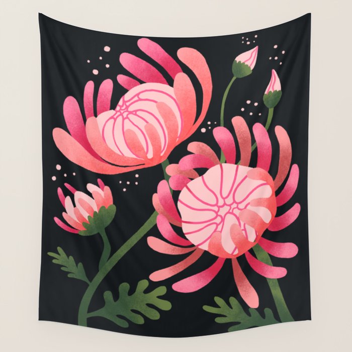 Abstract Mum Flowers // Protea // Peonies Wall Tapestry Gallery Image 1