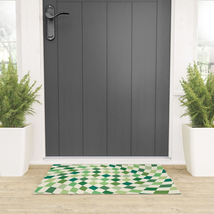 Green Checkered Swirl Welcome Mat Gallery Image 3