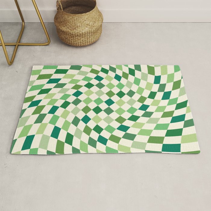 Green Checkered Swirl Rug Gallery Image 1