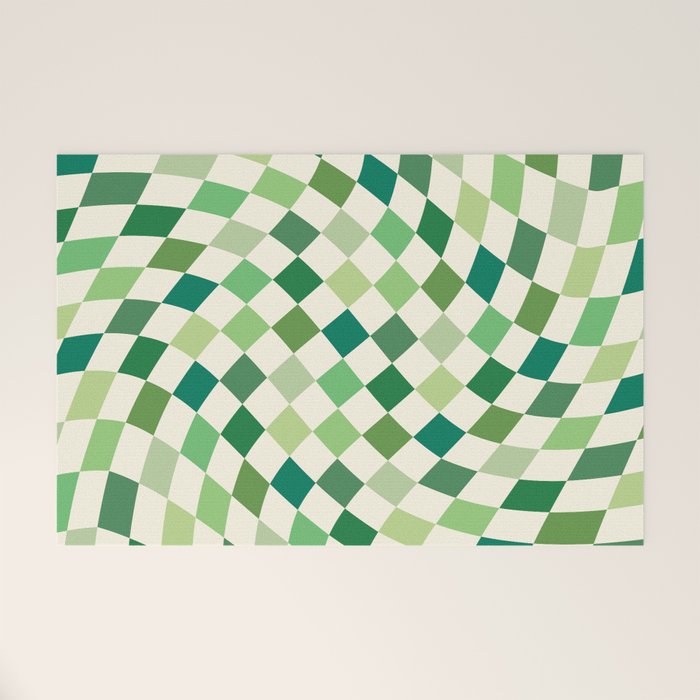 Green Checkered Swirl Welcome Mat Gallery Image 1