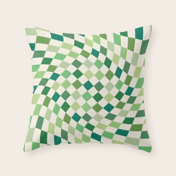Green Checkered Swirl Throw Pillow Gallery Image 1